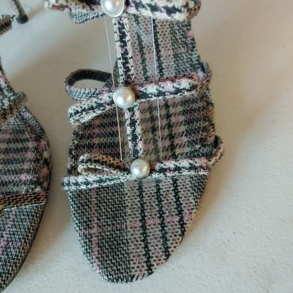 Zara Multicolor Plaid Sandals with Pearl Accents - Picture 3 of 10